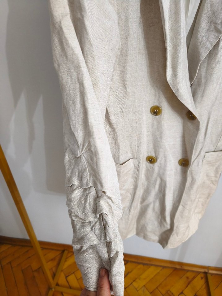 Bej Keten Kadın Blazer Ceket - Görsel 2