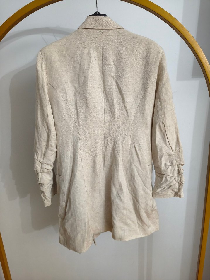 Bej Keten Kadın Blazer Ceket - Görsel 4