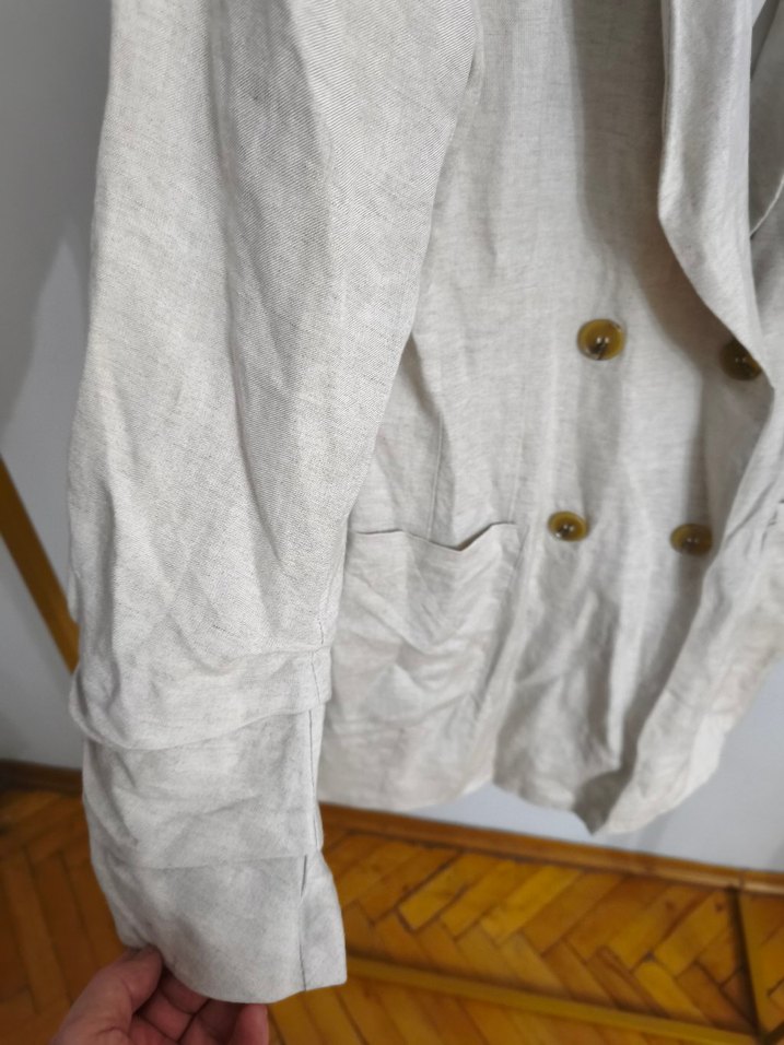 Bej Keten Kadın Blazer Ceket - Görsel 3