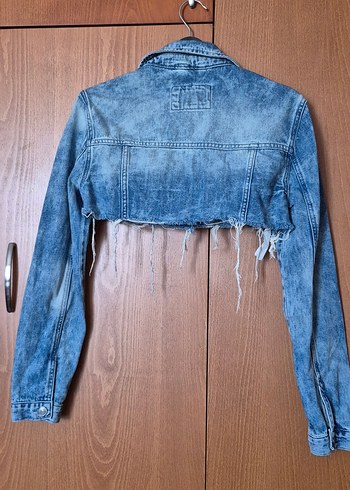 Düğmeli Crop Denim Ceket - Görsel 2