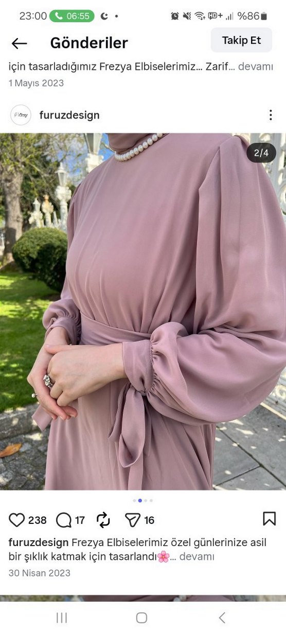 Pembe Uzun Drapeli Salaş Elbise - Görsel 3