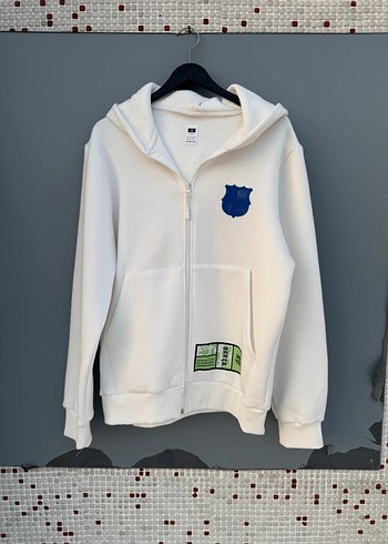 Beyaz Fermuarlı Sweatshirt Hırka