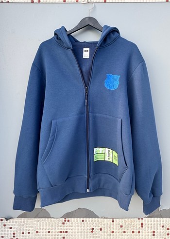 m Beden lacivert Renk Erkek Mavi Kapüşonlu Fermuarlı Sweatshirt Hırka