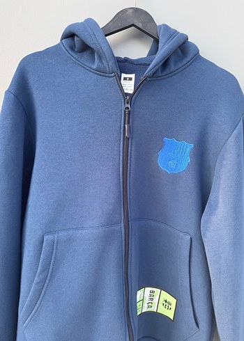 m Beden Erkek Mavi Kapüşonlu Fermuarlı Sweatshirt Hırka