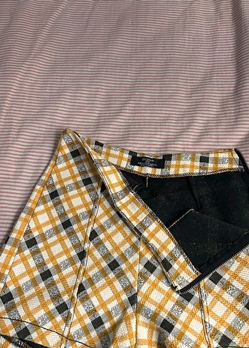 Sarı Ekose Mini Şort - Görsel 2