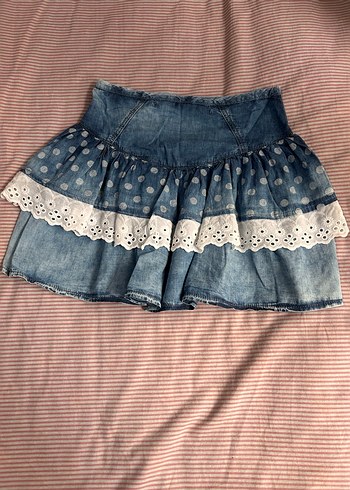 Fırfırlı Mavi Denim Mini Etek - Görsel 2