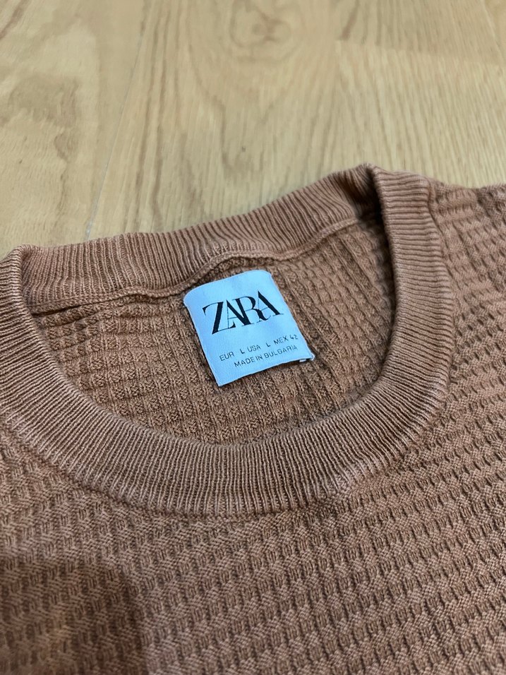 Zara Erkek Kahverengi Triko Tişört - Görsel 5