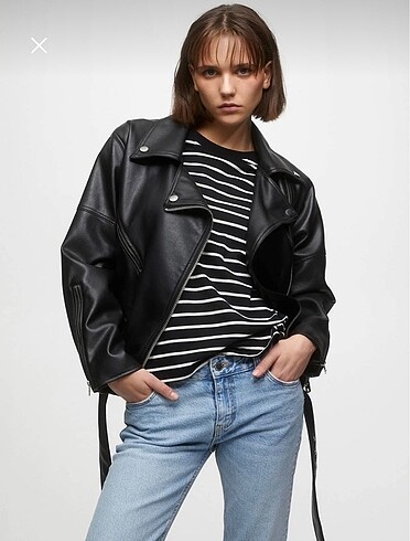 pull&bear oversize deri biker ceket