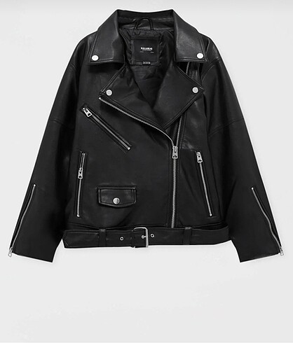 s Beden siyah Renk pull&bear oversize deri biker ceket