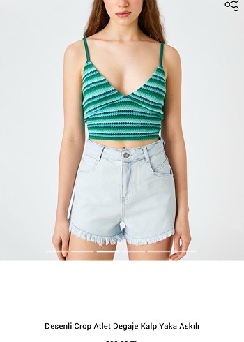 Koton Kadın Desenli yeşil çizgili Crop Atlet bluz büstiyer