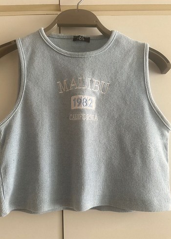 xs Beden gri Renk Bebe mavisi crop Kadın Atlet bluz malibu yazılı tişört