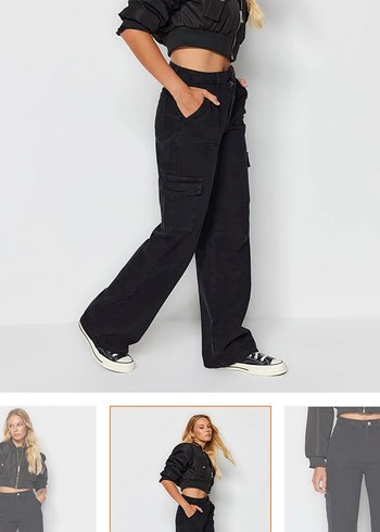 Trendyol & Milla Trendyol kargo cepli siyah kot pantolon jeans