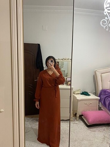 42 Beden turuncu Renk Kadın kiremit elbise çam kesim model