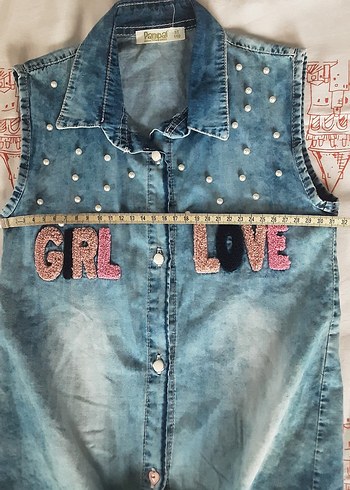 Nakışlı Mavi Kız Kot Yeleği - Görsel 4