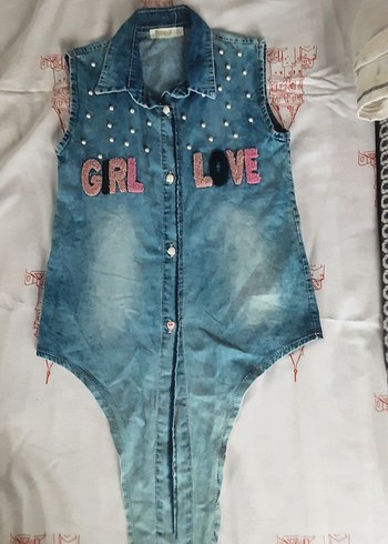 Nakışlı Mavi Kız Kot Yeleği - Görsel 3