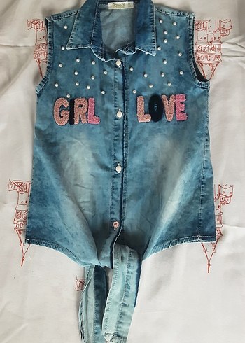 Nakışlı Mavi Kız Kot Yeleği - Görsel 2