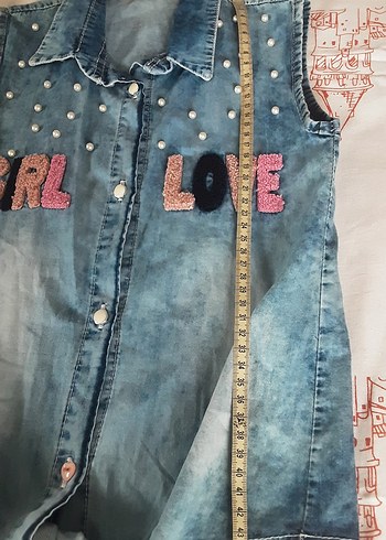 Nakışlı Mavi Kız Kot Yeleği - Görsel 5