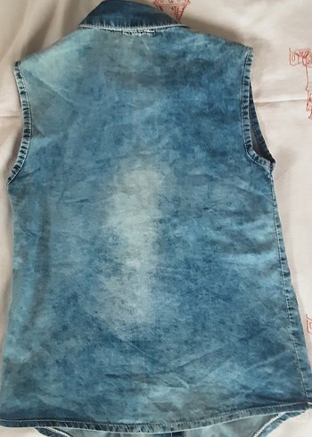 Nakışlı Mavi Kız Kot Yeleği - Görsel 6