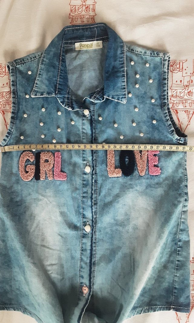 Nakışlı Mavi Kız Kot Yeleği - Görsel 4