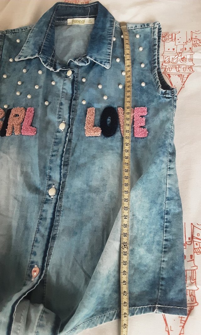 Nakışlı Mavi Kız Kot Yeleği - Görsel 5