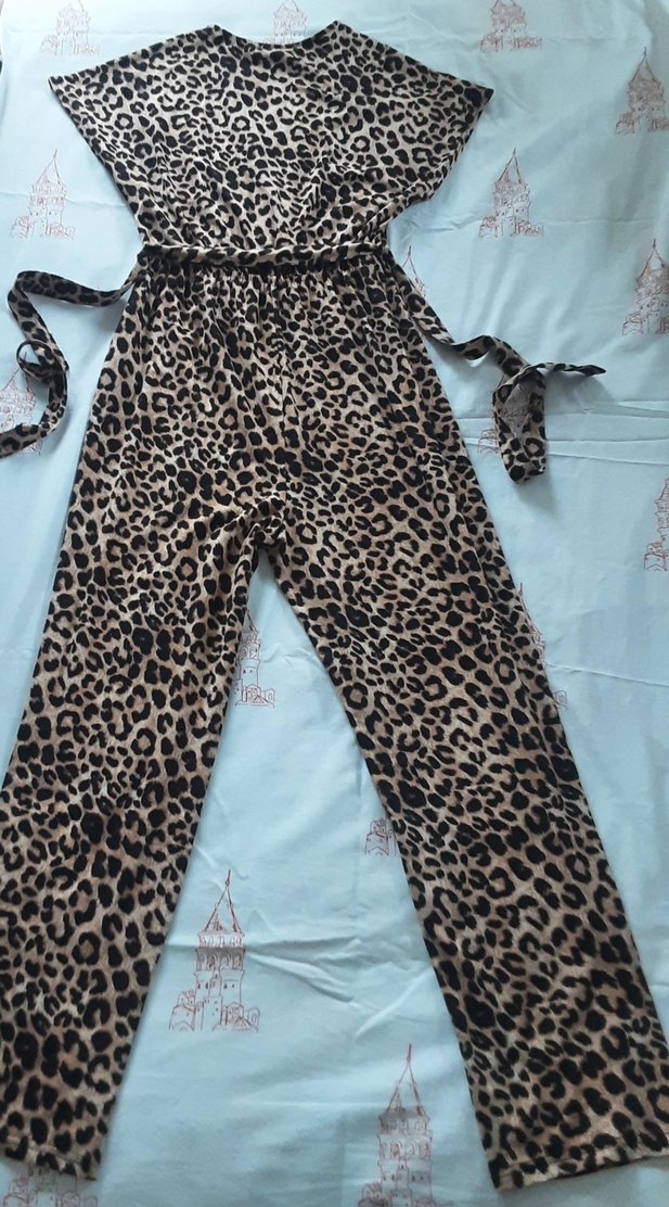 Leopar Desenli Uzun Kadın Tulum - Görsel 2