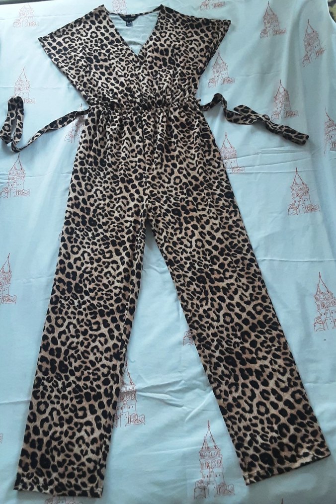 Leopar Desenli Uzun Kadın Tulum - Görsel 3