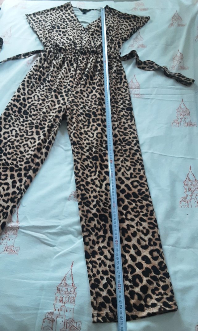 Leopar Desenli Uzun Kadın Tulum - Görsel 4