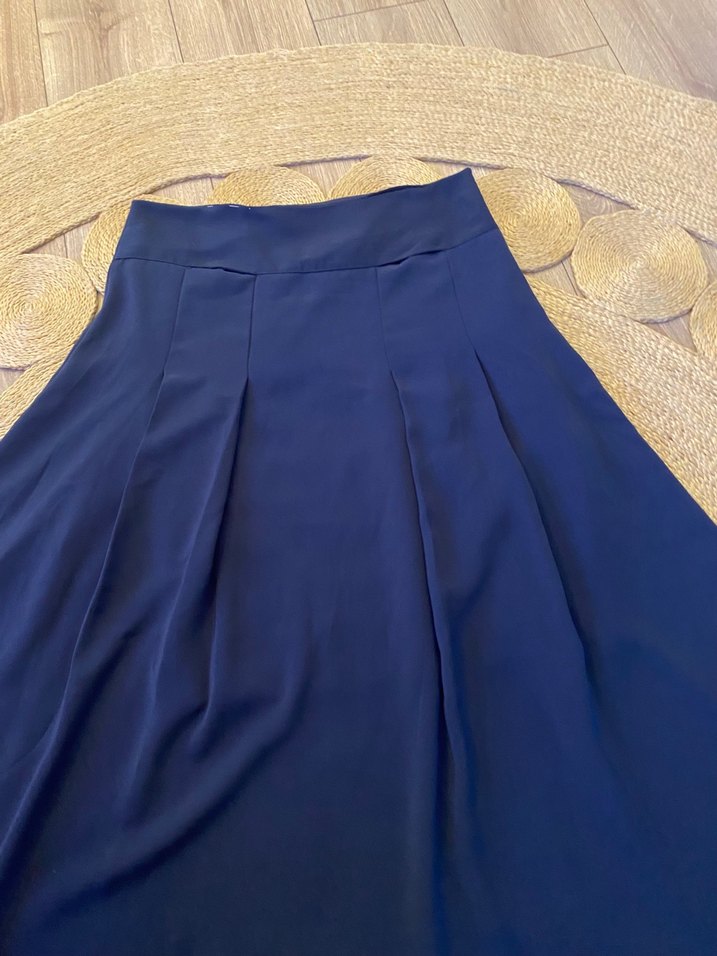 Lacivert pileli uzun krep etek - Görsel 2