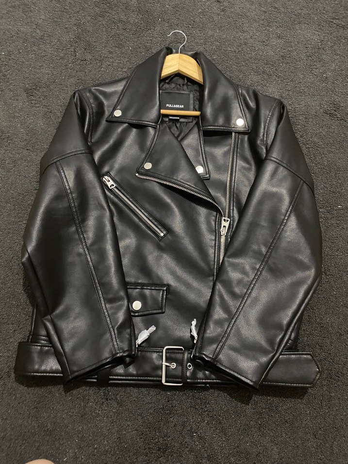 Kadın Siyah Deri Biker Ceket - Görsel 2