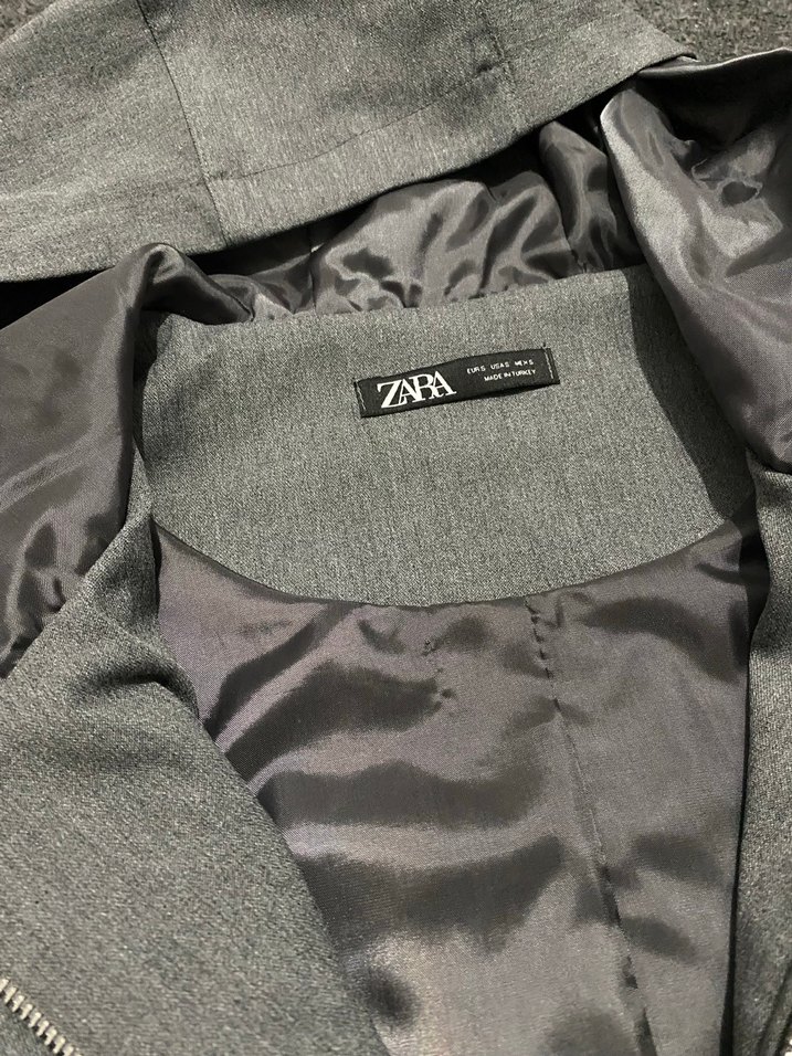Zara Gri Kapüşonlu Fermuarlı Kadın Ceket - Görsel 2