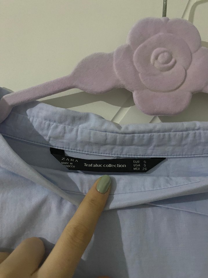 Mavi Keten Salaş Kollu Kadın Gömlek - Görsel 3