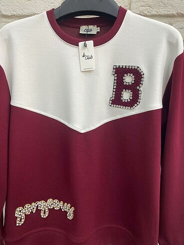 m Beden bordo Renk BEYMEN CLUB TAŞLI KOLEJ SWEATSHIRT