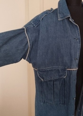 Uzun Kesim Düğmeli Kadın Kot Ceket - Görsel 2