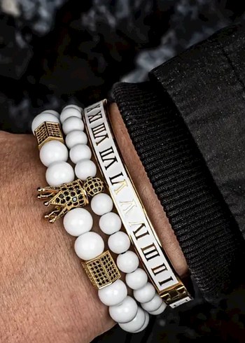 3'lü Set Şık  Taçlı Bileklik paslanmaz çelik - Görsel 3