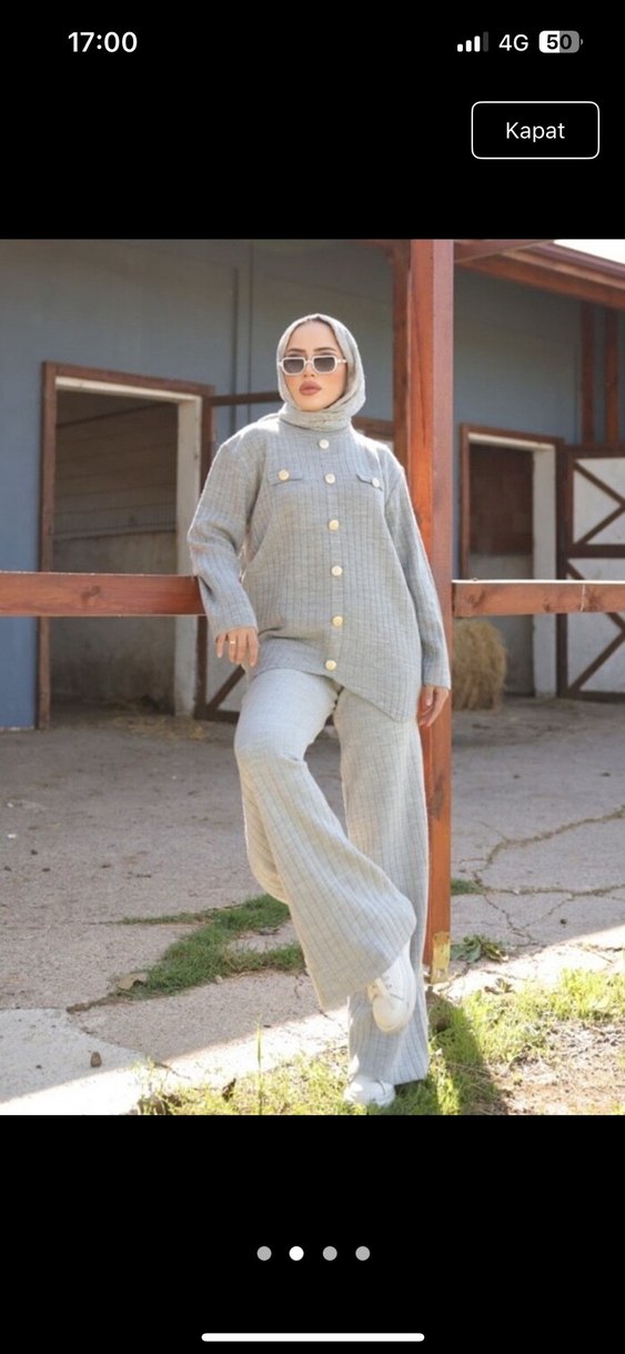 Gri triko Kadın Takım  Yüksek Yaka - Görsel 2