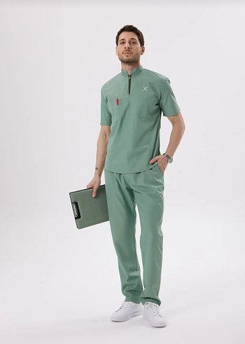m Beden Yeşil Fermuarlı Kısa Kollu Forma hemşire scrubs