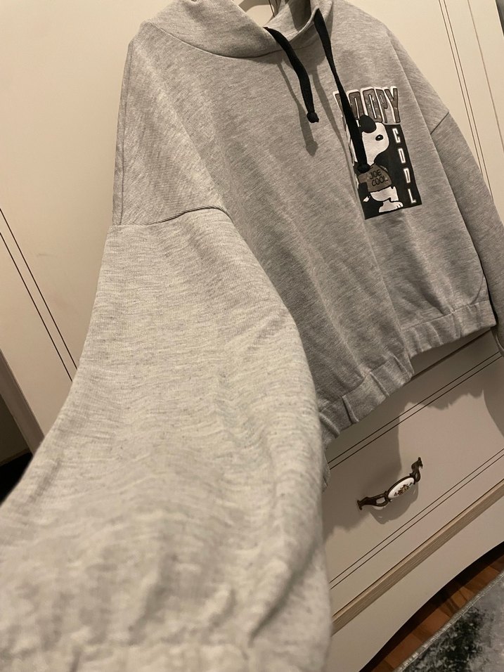 Gri Kapüşonlu Snoopy Baskılı Sweatshirt - Görsel 2