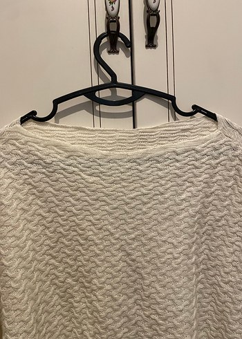 Bohem Tarz Uzun Kollu Örgü Beyaz Kazak - Görsel 5