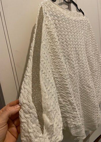 Bohem Tarz Uzun Kollu Örgü Beyaz Kazak - Görsel 4