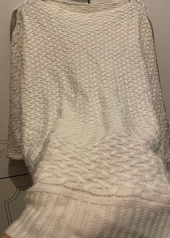 Bohem Tarz Uzun Kollu Örgü Beyaz Kazak - Görsel 3