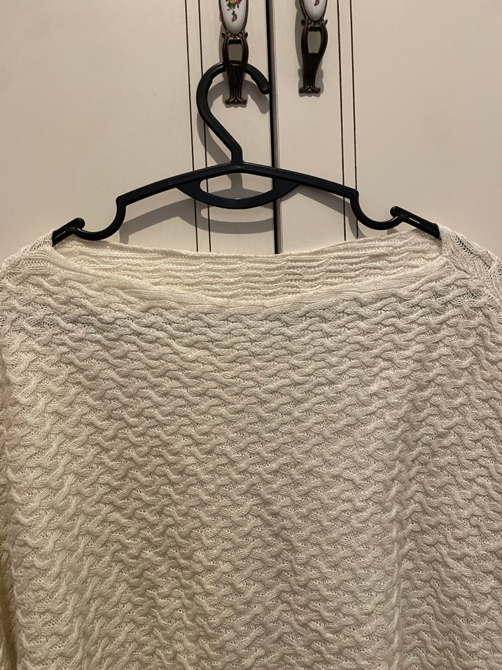 Bohem Tarz Uzun Kollu Örgü Beyaz Kazak - Görsel 5