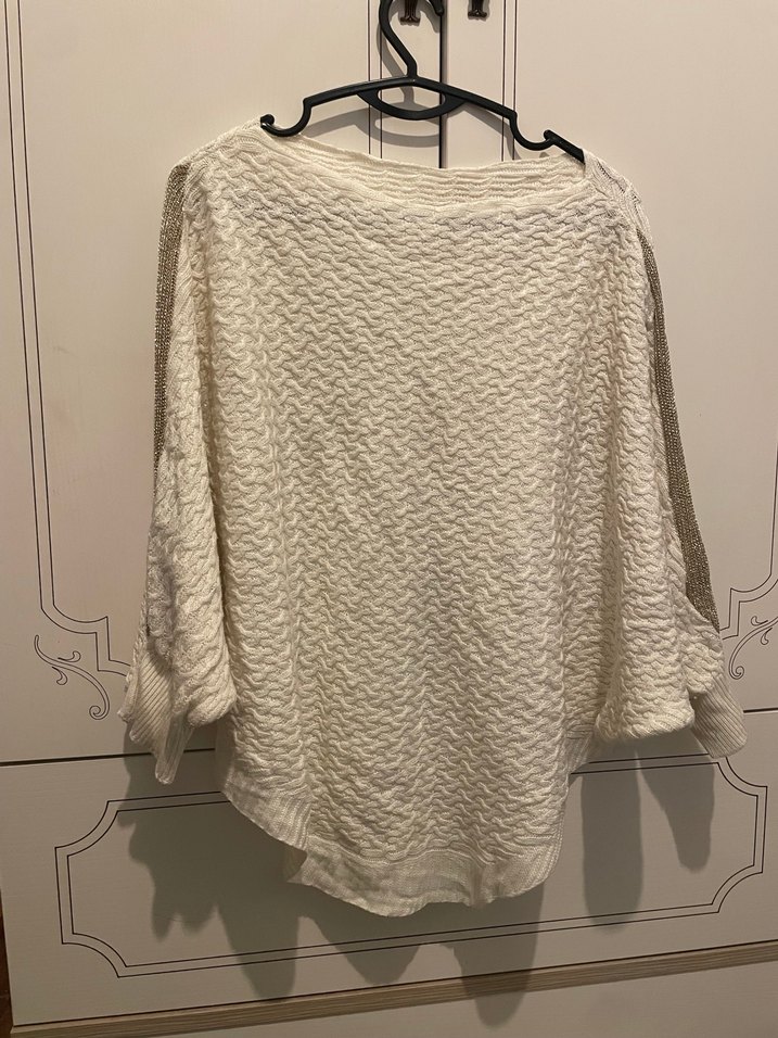 Bohem Tarz Uzun Kollu Örgü Beyaz Kazak - Görsel 2