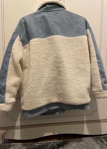 Peluş Detaylı kot-Beyaz Kadın Ceket - Görsel 5