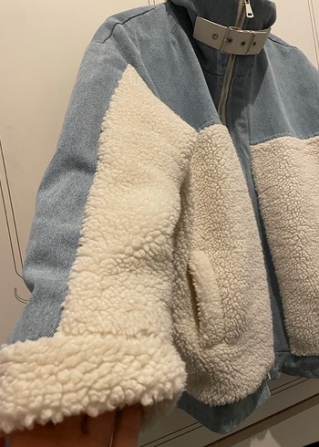 Peluş Detaylı kot-Beyaz Kadın Ceket - Görsel 6