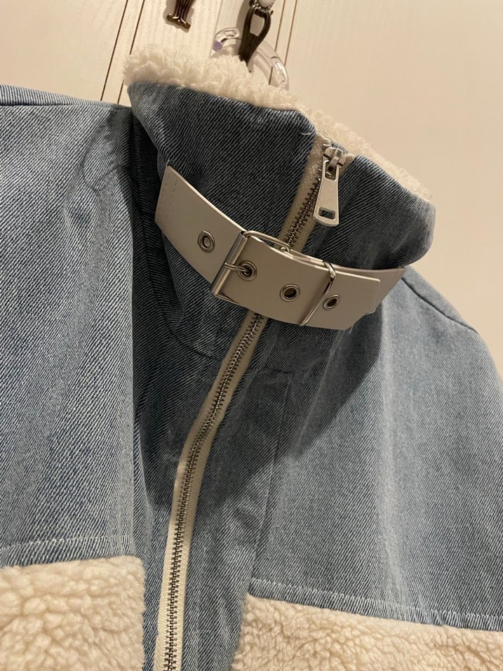 Peluş Detaylı kot-Beyaz Kadın Ceket - Görsel 3