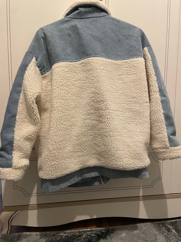 Peluş Detaylı kot-Beyaz Kadın Ceket - Görsel 5