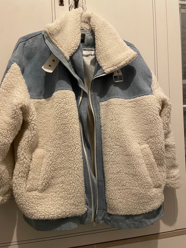 Peluş Detaylı kot-Beyaz Kadın Ceket - Görsel 2