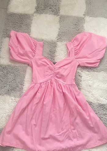 Pembe Midi Straplez Elbise