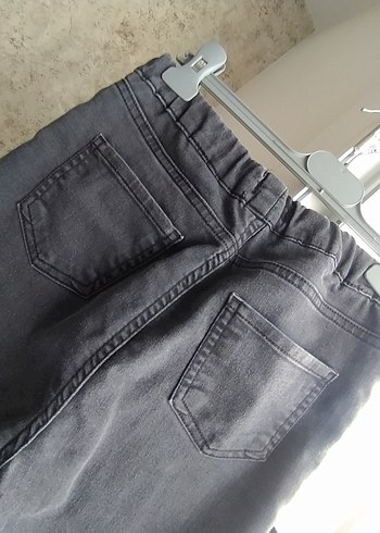 12-13 Yaş Beden Kız Çocuk Gri Elastik Bel Bol Kesim Kot Pantolon
