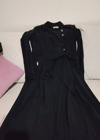 Siyah Uzun Kollu Gotik Düğmeli Elbise - Görsel 2